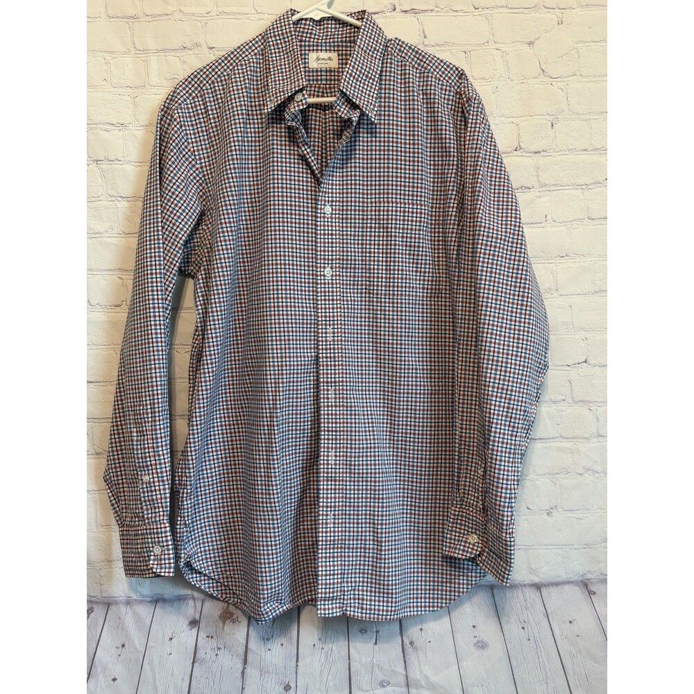Hamilton Men's Cotton Long Sleeve Dress Shirt L 16-34/35 Check Made in USA